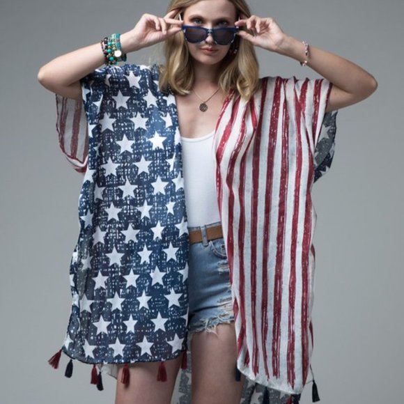 NEW American Flag Short Sleeve Kimono Wrap - Picture 3 of 12